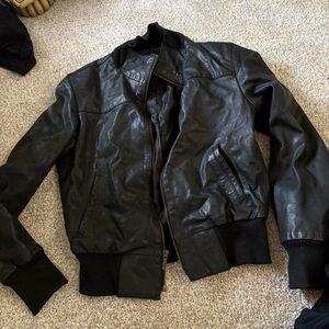 Classic Black Leather Bomber Jacket - Men